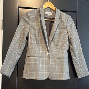 Calvin Klein Gray Plaid Single-Button Blazer